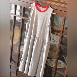 Lauren James XL Gray Midi Dress. Tiered | Red Trim | Casual | Comfy | Patriotic